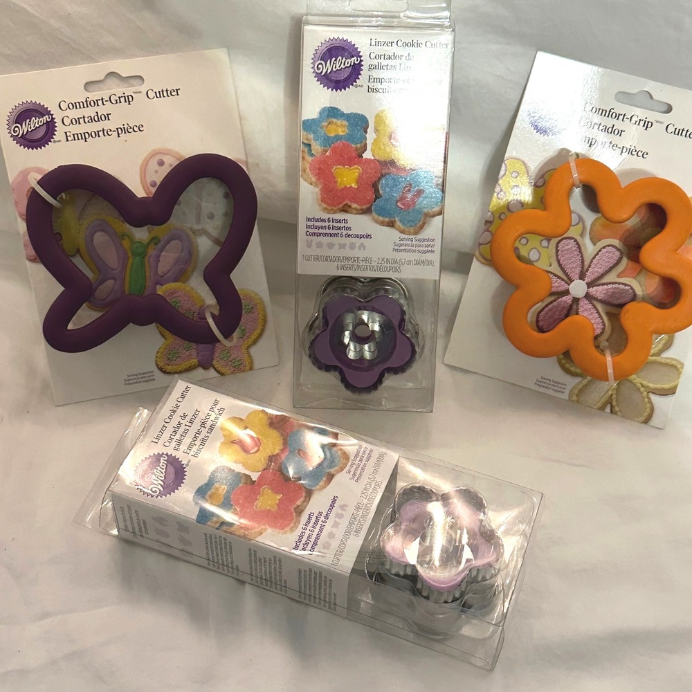 Wilton Cookie Cutter Set Multicolor New Butterfly Flower Linzer Sandwich 4pc